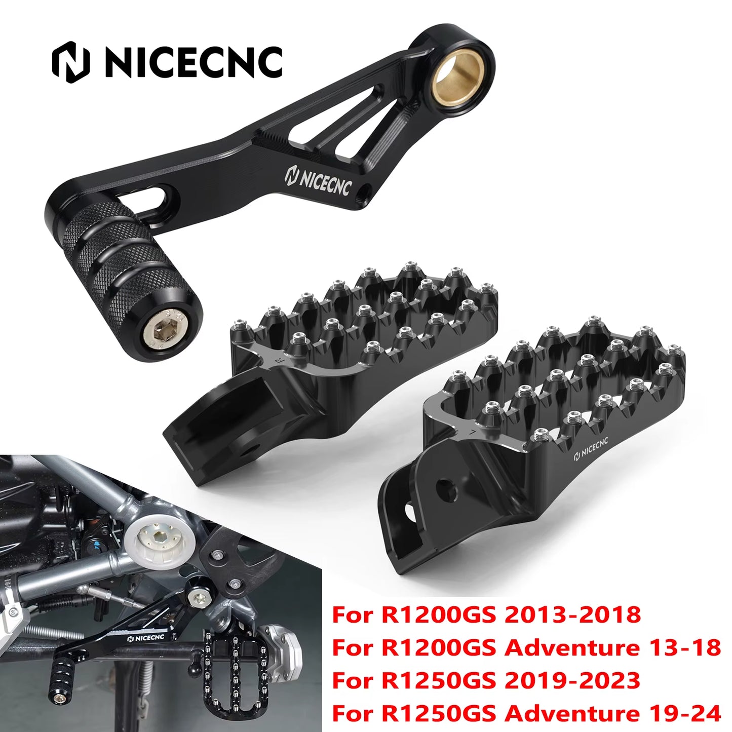 Footpegs and Gear Shifter Brake Pedal Step Tip for BMW R1200GS/Adventure (2013-2018) and R1250GS/R1250GS Adventure (2019-2024)