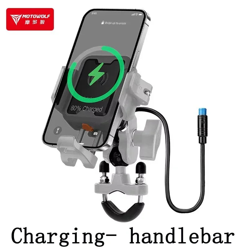 MOTOWOLF Motorcycle Riding Shock-Absorbing Phone Holder Type-C Charger Adjustable Anti-Theft Quick Release Navigation Bracket