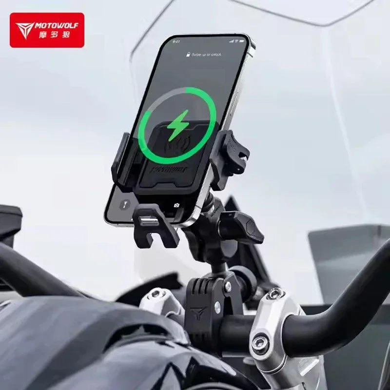 MOTOWOLF Motorcycle Riding Shock-Absorbing Phone Holder Type-C Charger Adjustable Anti-Theft Quick Release Navigation Bracket