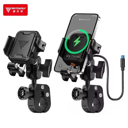 MOTOWOLF Motorcycle Riding Shock-Absorbing Phone Holder Type-C Charger Adjustable Anti-Theft Quick Release Navigation Bracket