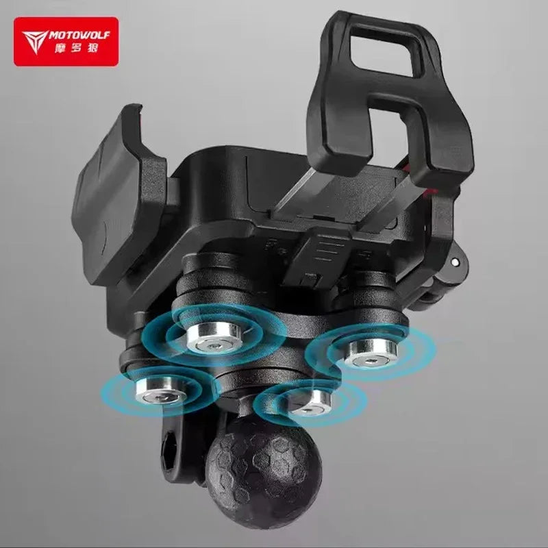 MOTOWOLF Motorcycle Riding Shock-Absorbing Phone Holder Type-C Charger Adjustable Anti-Theft Quick Release Navigation Bracket