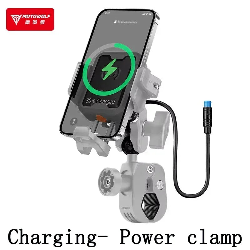 MOTOWOLF Motorcycle Riding Shock-Absorbing Phone Holder Type-C Charger Adjustable Anti-Theft Quick Release Navigation Bracket