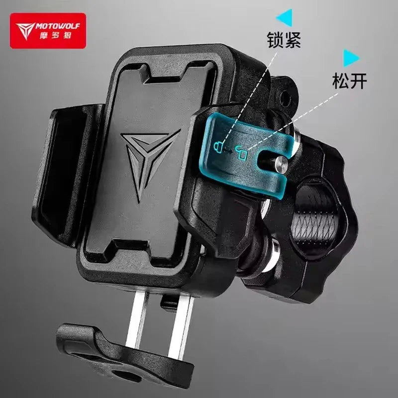 MOTOWOLF Motorcycle Riding Shock-Absorbing Phone Holder Type-C Charger Adjustable Anti-Theft Quick Release Navigation Bracket